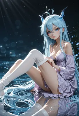 Ethereal Blue Haired Maiden at Night