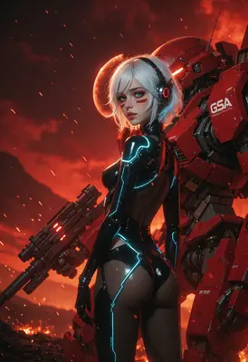 Cybernetic Pilot and Her Red Mech