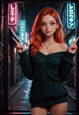 Neon Night Vibes With Red Hair