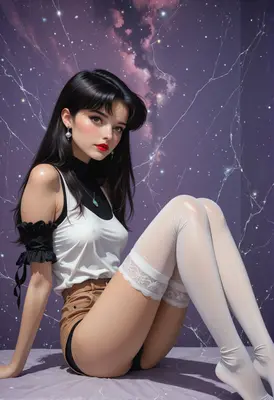 Starlit Beauty in White Stockings