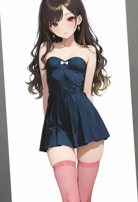 Elegant Girl in Dark Blue Dress