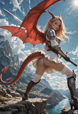 Dragon Knight Standing on Mountain Peak
