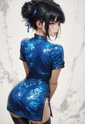 Elegant Blue Floral Latex Qipao