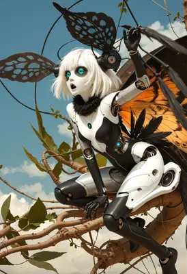 Cyborg Butterfly Spirit in the Tree