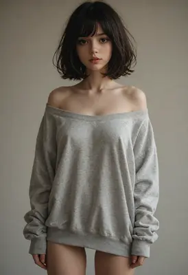 Young Woman in Oversized Gray Sweater