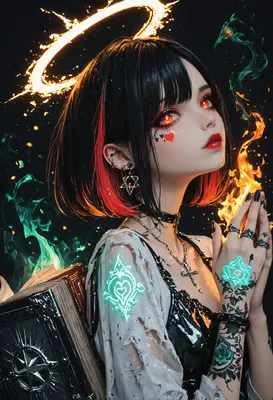 Gothic Sorceress with Burning Halo