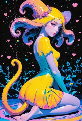 Neon Horned Girl in Yellow Dress
