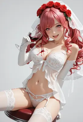 Pink Haired Bride With Red Wine