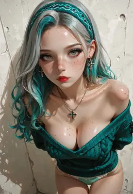 Turquoise Hair Beauty with Freckles