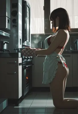 Cooking in Lingerie and Apron