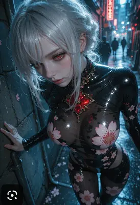 Cherry Blossom Rain in Neon Alley