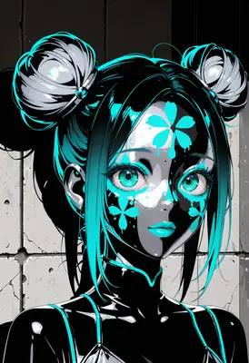 Neon Cyan Flower Spirit Portrait