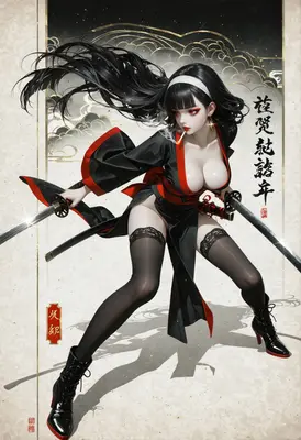 Dual Wielding Samurai in Traditional Attire