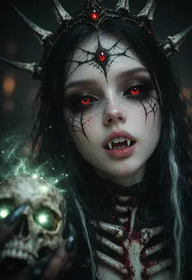 Gothic Queen with Glowing Necromancy Skull