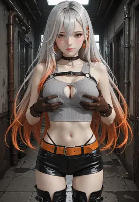 Urban Aesthetic Girl in Industrial Hallway