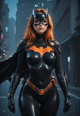 Redheaded Heroine in Sleek Bat Suit