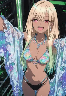 Radiant Blonde Girl in Sparkling Bikini