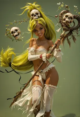 Neon Necromancer With Skull Staff