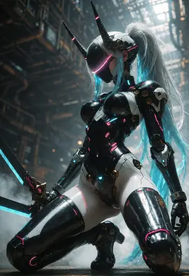 Cybernetic Warrior in Neon Shadows