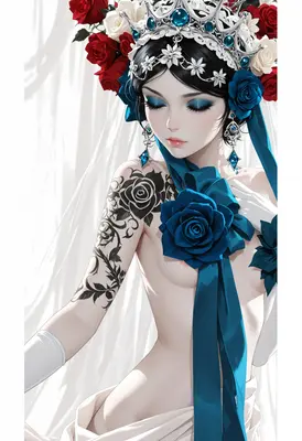 Elegant Rose Crowned Tattooed Queen