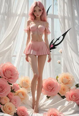 Pink Haired Warrior Amidst Roses