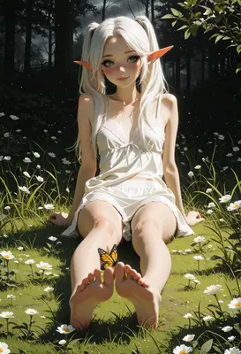 Elf Girl Resting in Flower Meadow