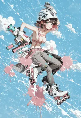 Paint Splattered Rollerblading Warrior