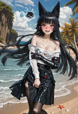 Cyborg Cat Girl at the Beach