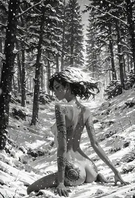 Tattooed Muse in Winter Woods