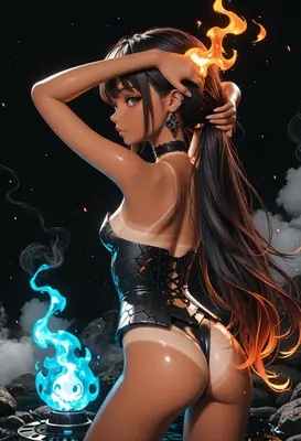 Fiery Sorceress with Blue Flame