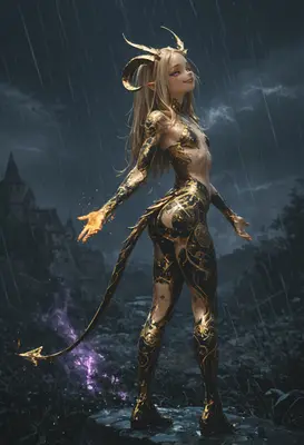 Golden Horned Demon in the Rain