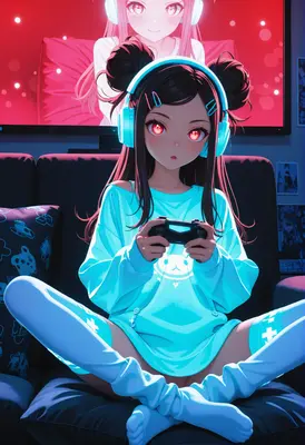 Gamer Girl Relaxing on Couch