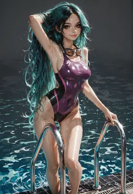 Wet Hair Swimmer Emerging From Pool