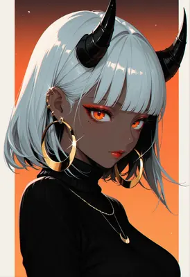 Fiery Demon Girl with Golden Hoops