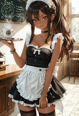 Charming Cafe Maid Serving Fresh Coffee