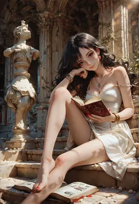 Serene Scholar Amidst Ancient Ruins