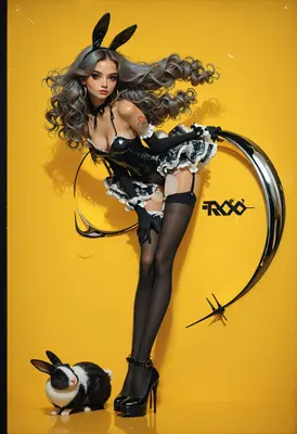 Elegant Bunny Girl in Vinyl Maid
