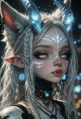 Ethereal Horned Elf with Glowing Markings