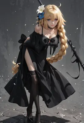 Elegant Blonde Warrior in Black Dress