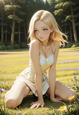 Blonde Beauty in Sunlit Meadow