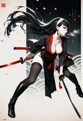 Dual Wielding Samurai Maiden in Black