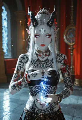 Demon Priestess Wielding Electric Magic