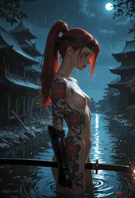 Red Haired Warrior in Moonlight