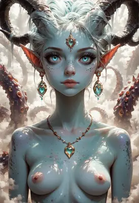 Ethereal Blue Horned Goddess