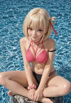 Blonde Anime Girl Relaxing in Pool