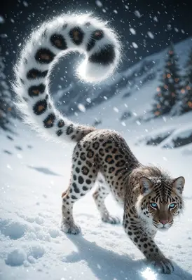 Majestic Snow Leopard in Winter Storm