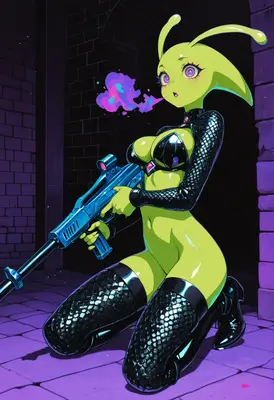 Neon Alien Soldier in Dark Alley