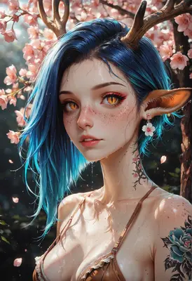 Dewy Fawn Maiden Under Cherry Blossoms
