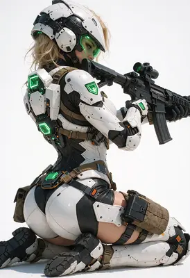 Futuristic Armored Soldier Kneeling in Combat