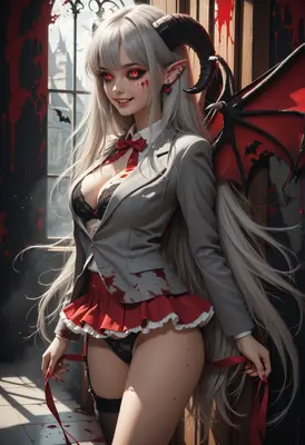 Bloodstained Succubus in School Uniform